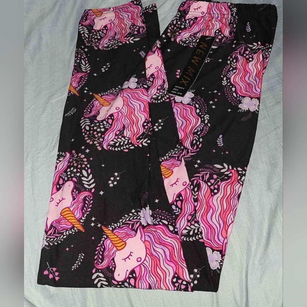 NewMix OS leggings - Unicorn - Floral - Fantasy - Pink and Black
